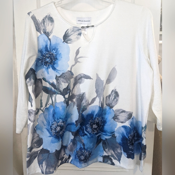 Alfred Dunner Sweaters - Alfred Dunner Floral Print Sparkle Shirt